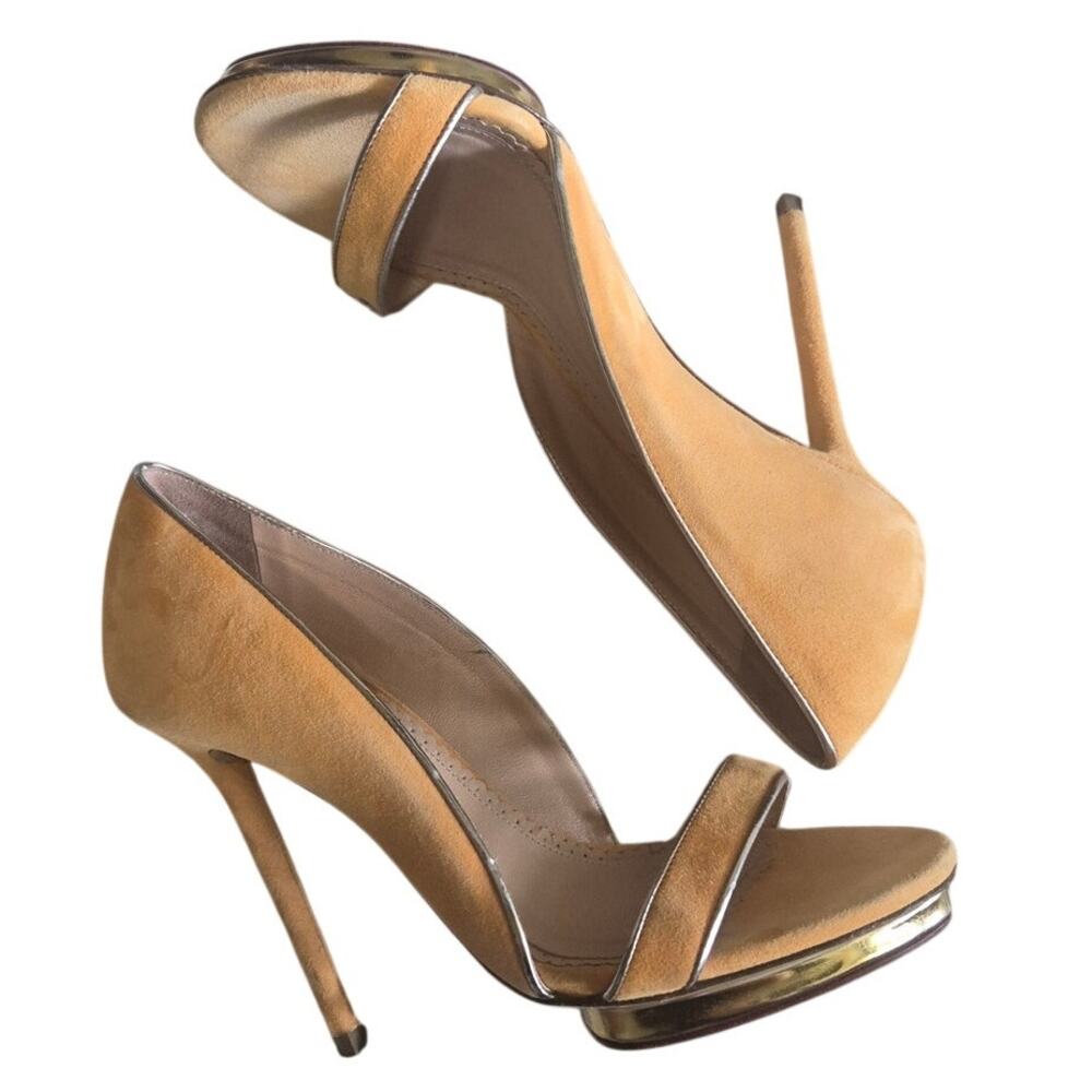 Charlotte Olympia Christine 125 Yellow Gold Suede sandals